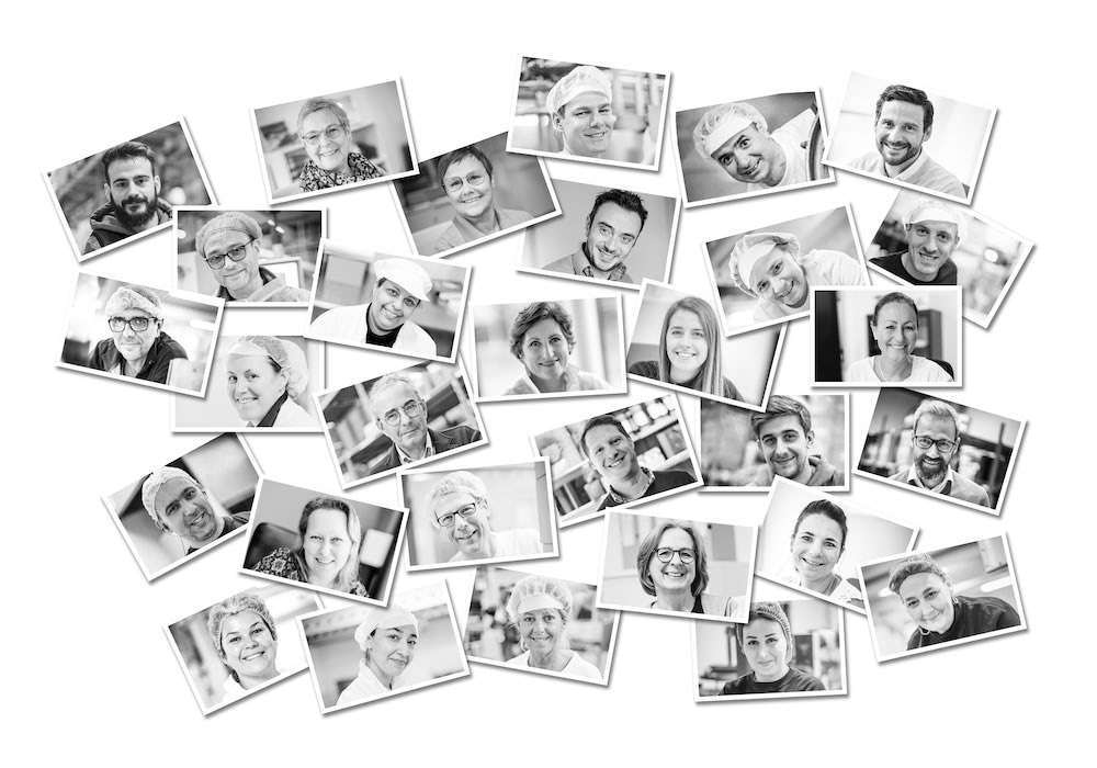 Collage of photos of Café-Tasse employees